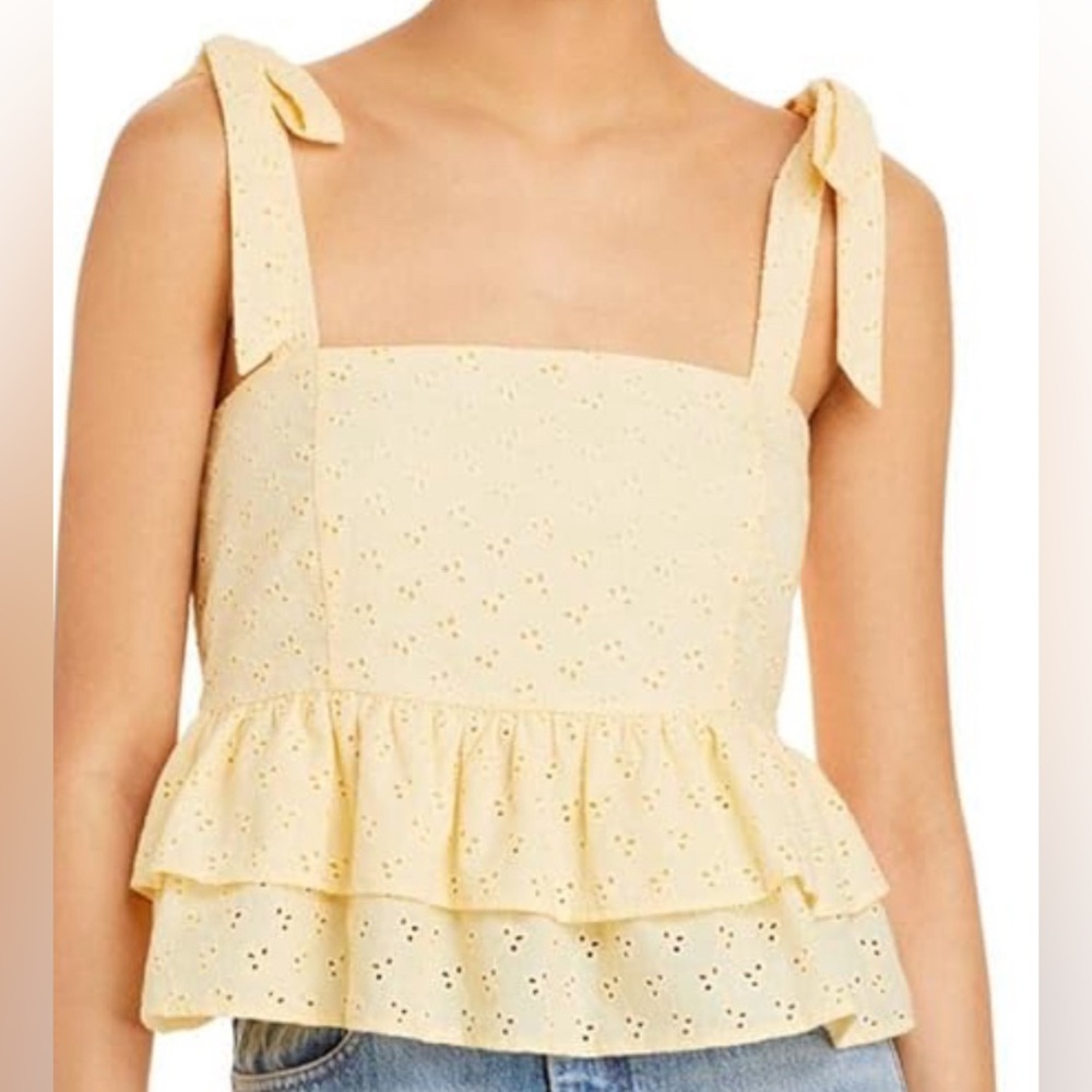 Lost + Wander women’s tie shoulder yellow eyelet cropped top XS L127-22
